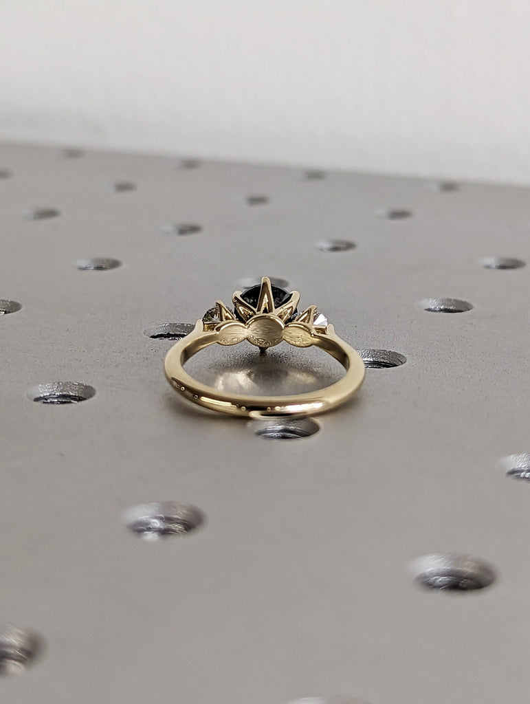 2 Carat 1920's Raw Salt and Pepper Diamond, Round Diamond Ring, Unique Engagement Bridal, Black, Gray Pear, 14k Yellow Rose White Black Gold