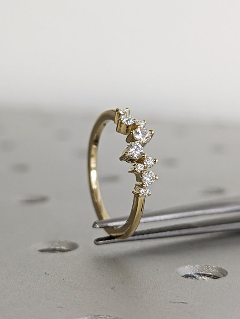 Cluster Ring in 14k Gold / Diamond Cluster Ring / Unique Diamond Moissanite Stackable Ring / Diamond Wedding Band