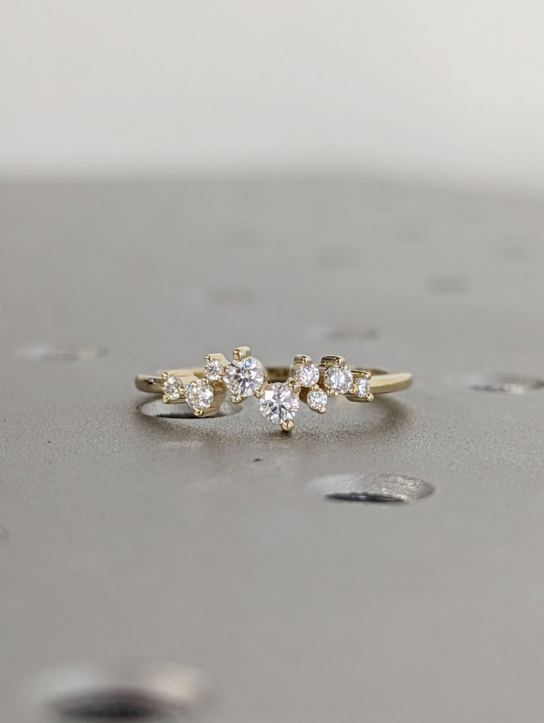 Cluster Ring in 14k Gold / Diamond Cluster Ring / Unique Diamond Moissanite Stackable Ring / Diamond Wedding Band