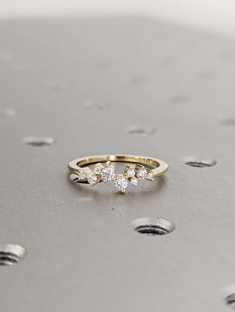 Cluster Ring in 14k Gold / Diamond Cluster Ring / Unique Diamond Moissanite Stackable Ring / Diamond Wedding Band