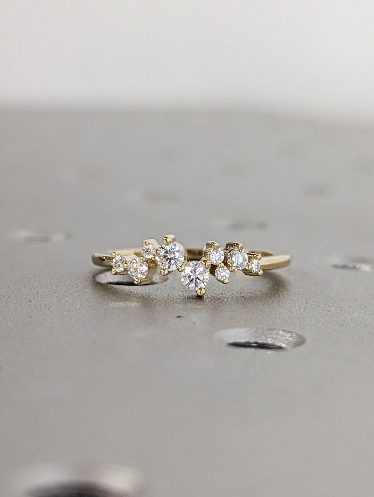 Cluster Ring in 14k Gold / Diamond Cluster Ring / Unique Diamond Moissanite Stackable Ring / Diamond Wedding Band