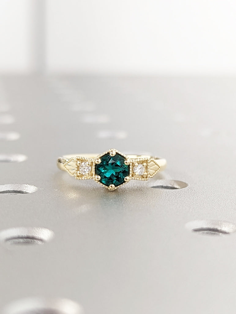 Emerald ring vintage emerald engagement ring 14k gold ring gift unique antique wedding promise anniversary ring for her simple promise ring