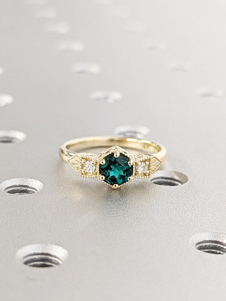 Emerald ring vintage emerald engagement ring 14k gold ring gift unique antique wedding promise anniversary ring for her simple promise ring