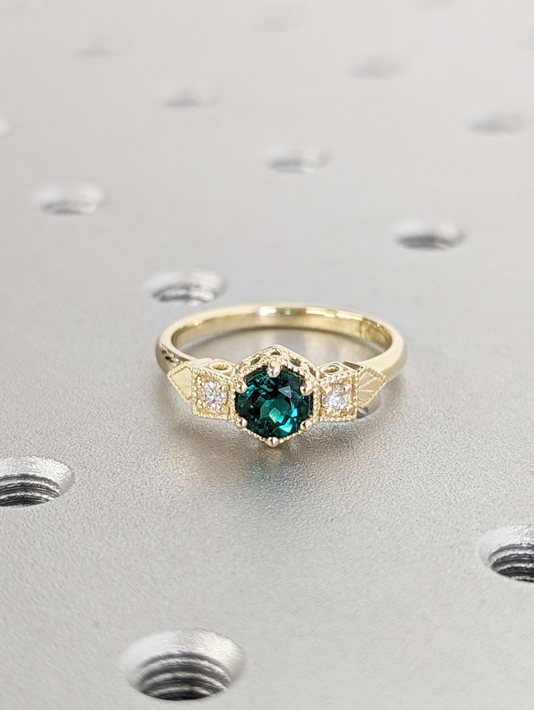 Emerald ring vintage emerald engagement ring 14k gold ring gift unique antique wedding promise anniversary ring for her simple promise ring