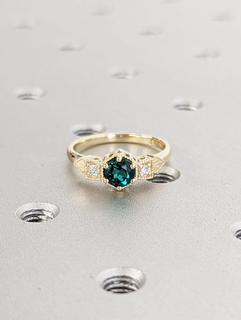 Emerald ring vintage emerald engagement ring 14k gold ring gift unique antique wedding promise anniversary ring for her simple promise ring