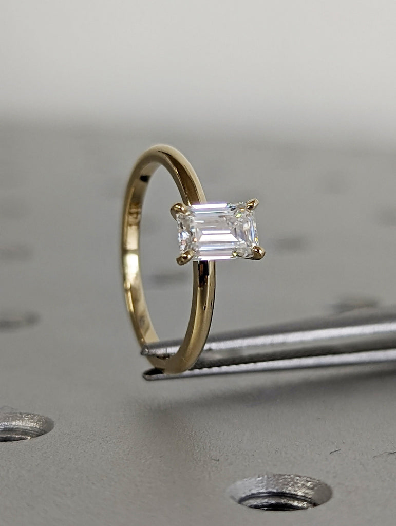 0.5 Ct Emerald Cut Solitaire Engagement Ring, Emerald Cut Engagement Ring, Emerald Cut Ring, 0.5Ct Solid 14k Gold Moissanite Engagement Ring