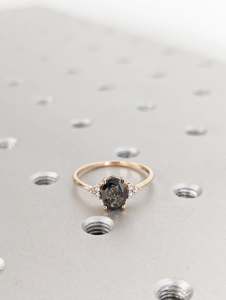 Vintage salt and pepper diamond engagement ring rose gold engagement ring diamond cluster oval ring wedding Bridal Anniversary