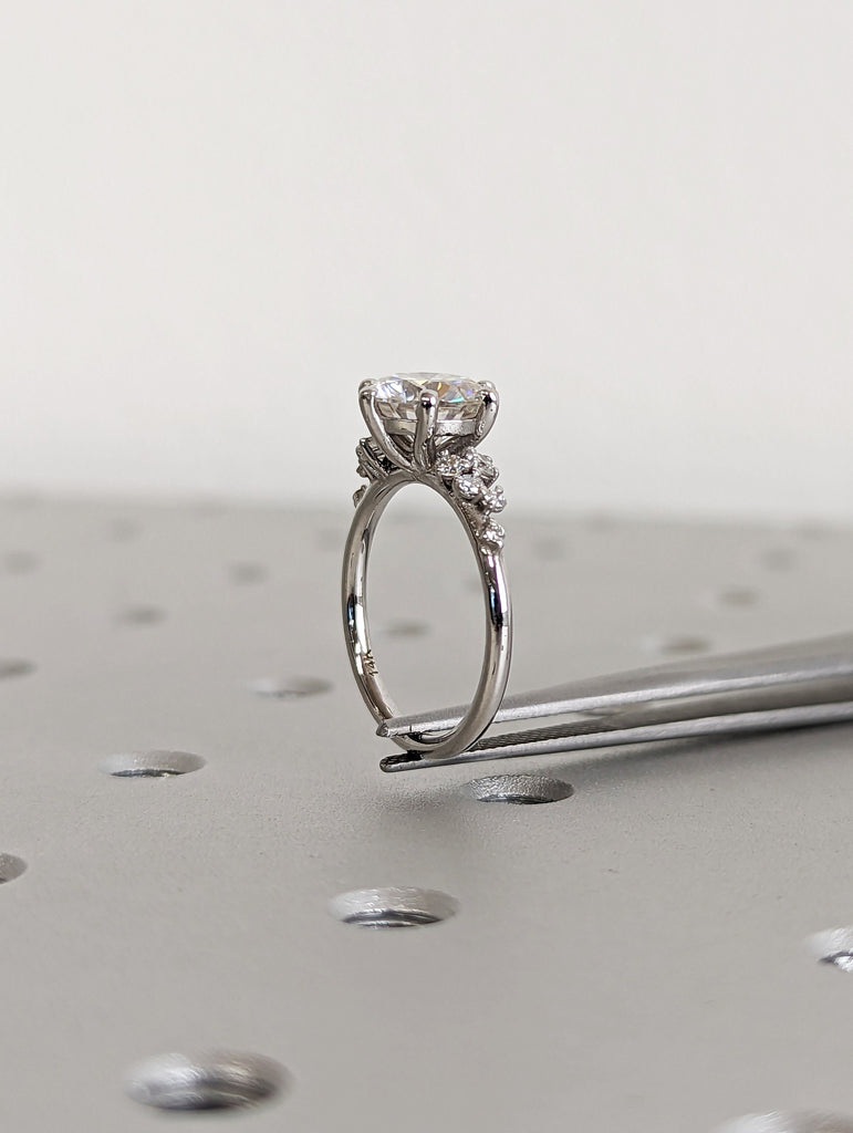 Round moissanite ring vintage moissanite engagement ring white gold unique snowdrift 6 prong engagement ring diamond wedding ring for women