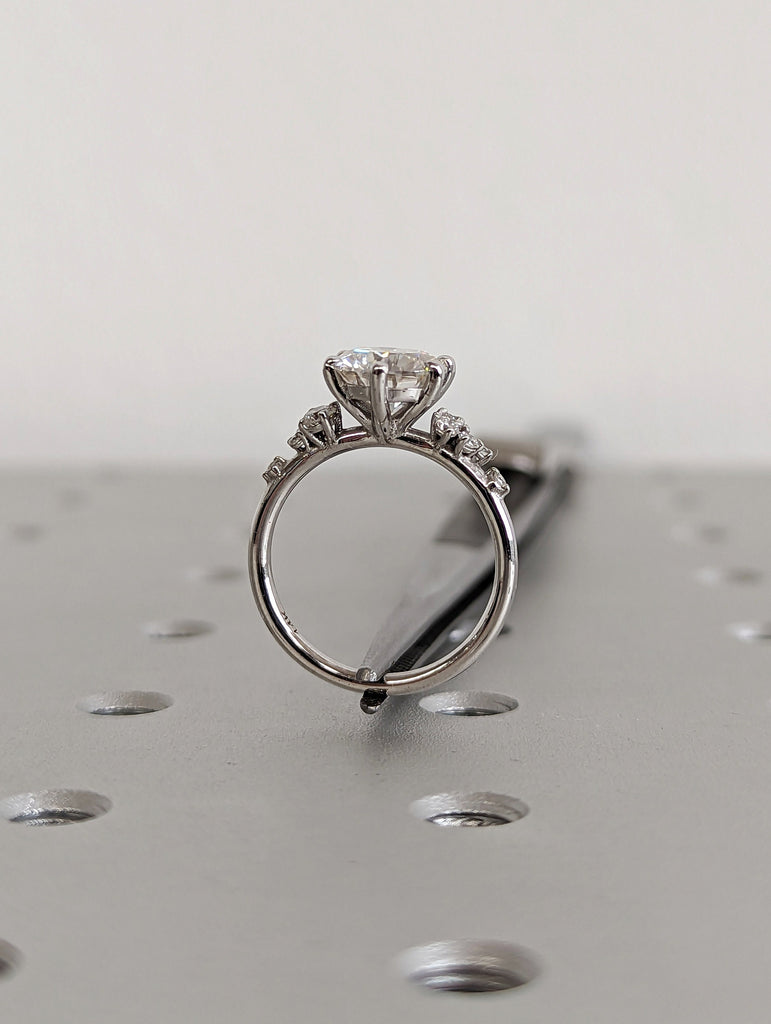 Round moissanite ring vintage moissanite engagement ring white gold unique snowdrift 6 prong engagement ring diamond wedding ring for women