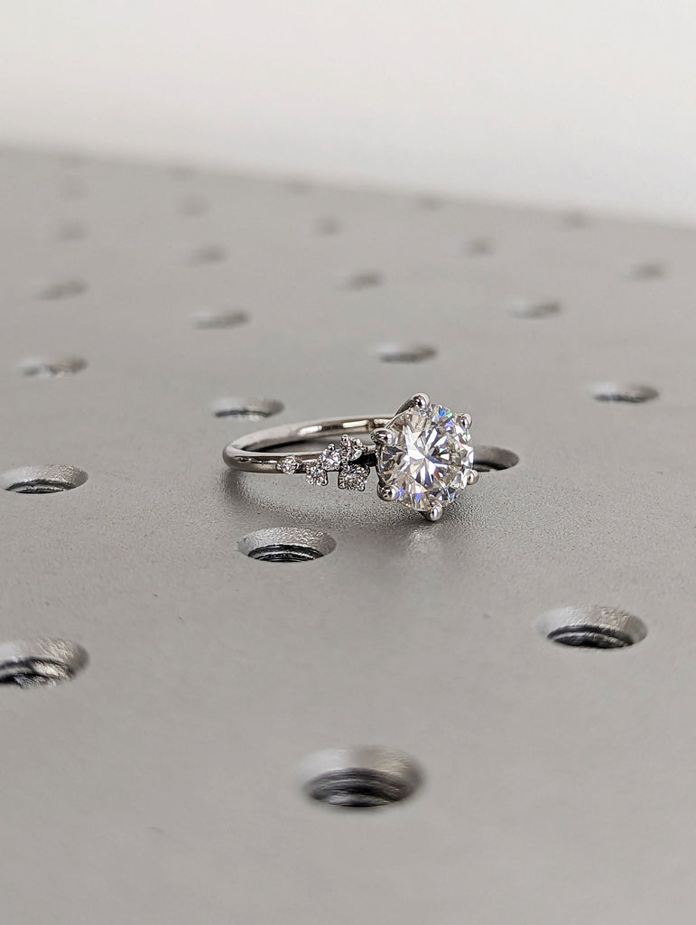 Round moissanite ring vintage moissanite engagement ring white gold unique snowdrift 6 prong engagement ring diamond wedding ring for women