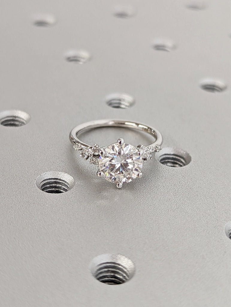 Round lab diamond ring vintage diamond engagement ring white gold unique snowdrift 6 prong engagement ring diamond wedding ring for women