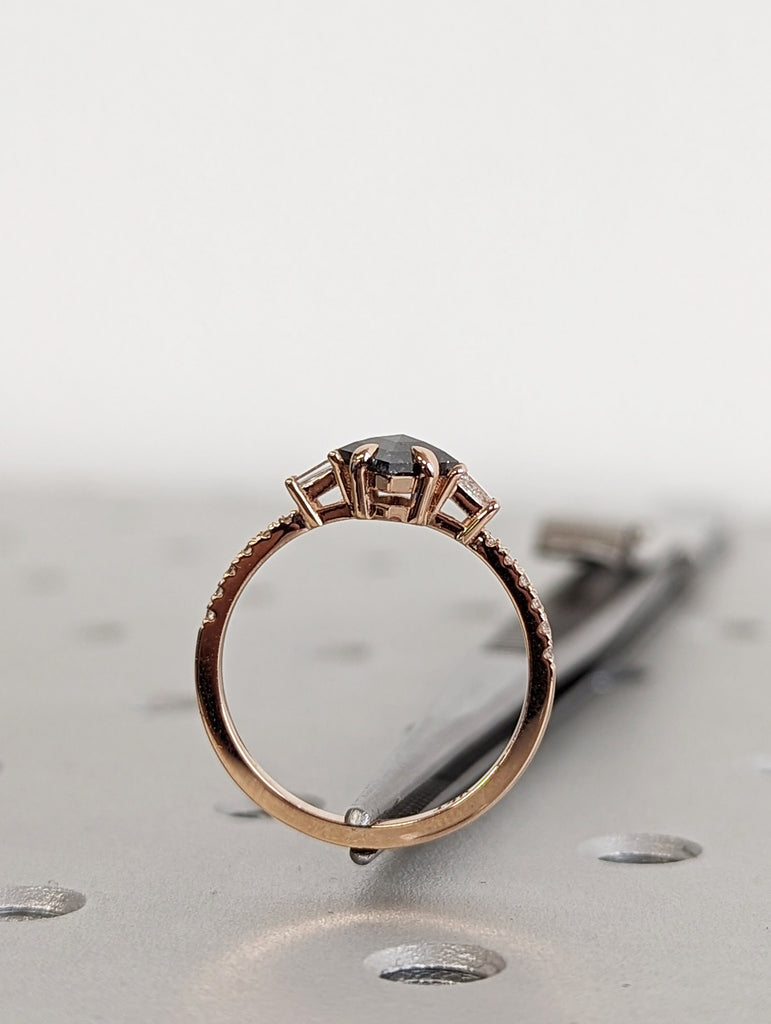 Galaxy Raw Salt and Pepper Diamond Ring- Kite Cut Diamond Engagement Ring Sets- Unique Bridal Geometric Diamond Promise Ring- 14K Rose Gold