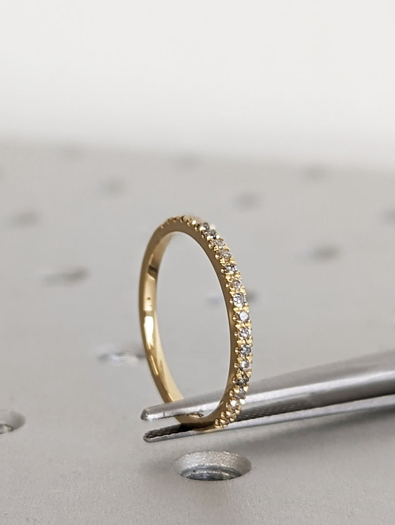 Salt and Pepper Diamond, 18K Yellow Gold Wedding Band, Half Around Diamond Ring, Stackable Ring, Ring Guard