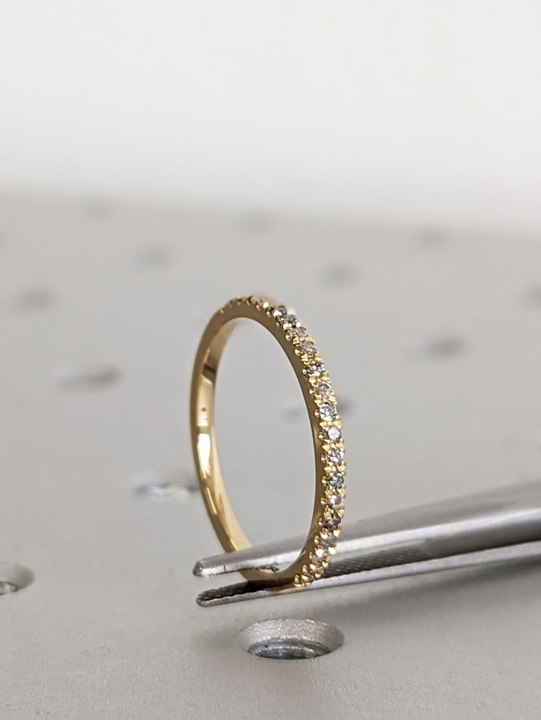 18K Yellow Gold Salt and Pepper Eternity Diamond Ring, Half Around Diamond Wedding Band, Stackable Ring, Ring Guard