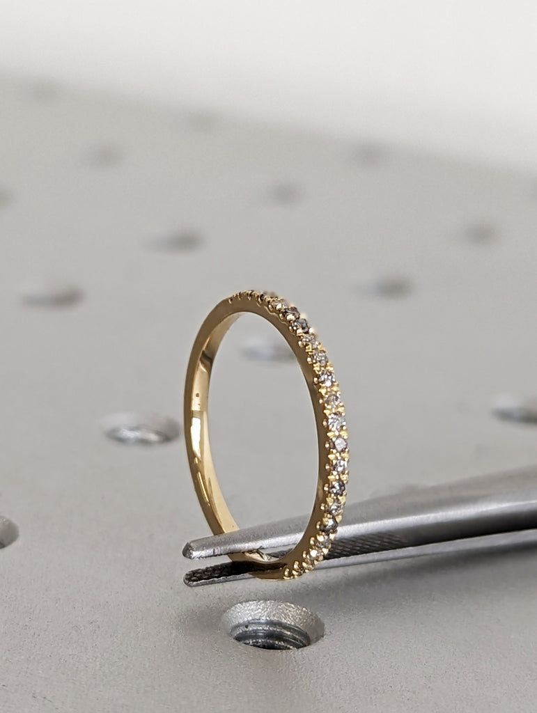 Salt and Pepper Diamond, 18K Yellow Gold Wedding Band, Half Around Diamond Ring, Stackable Ring, Ring Guard