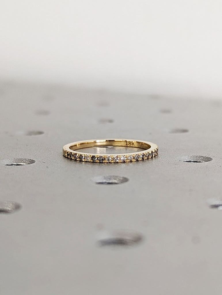 18K Yellow Gold Salt and Pepper Eternity Diamond Ring, Half Around Diamond Wedding Band, Stackable Ring, Ring Guard