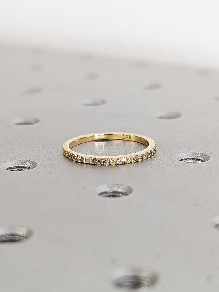 Salt and Pepper Diamond, 18K Yellow Gold Wedding Band, Half Around Diamond Ring, Stackable Ring, Ring Guard