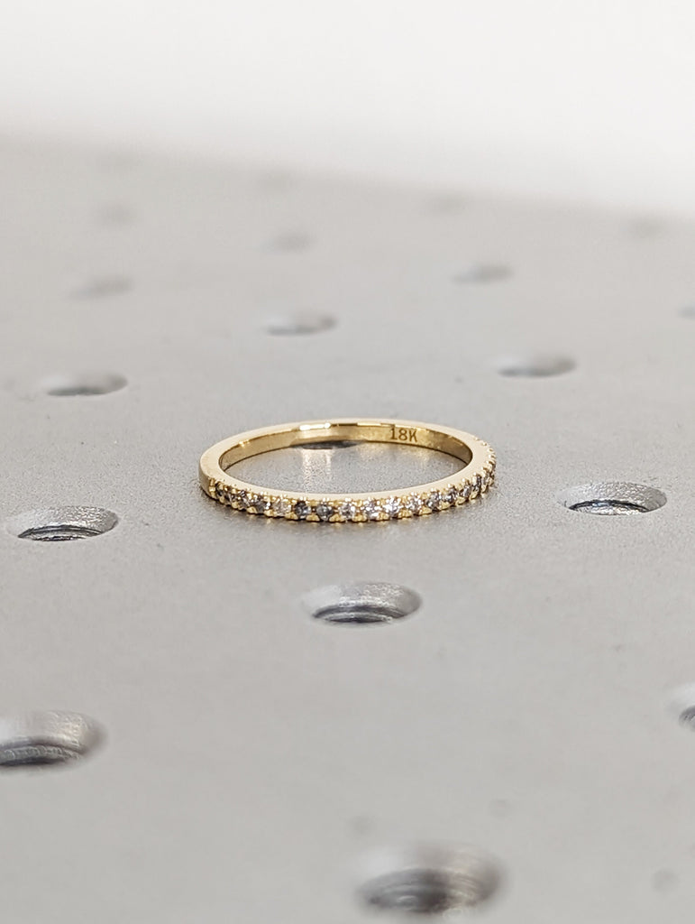 18K Yellow Gold Salt and Pepper Eternity Diamond Ring, Half Around Diamond Wedding Band, Stackable Ring, Ring Guard