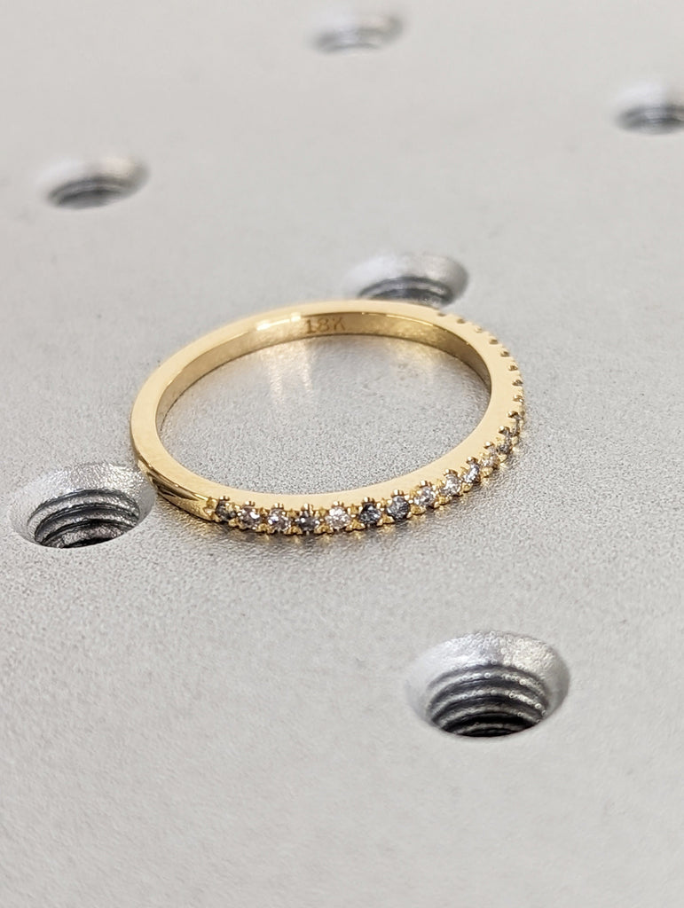 Salt and Pepper Diamond, 18K Yellow Gold Wedding Band, Half Around Diamond Ring, Stackable Ring, Ring Guard