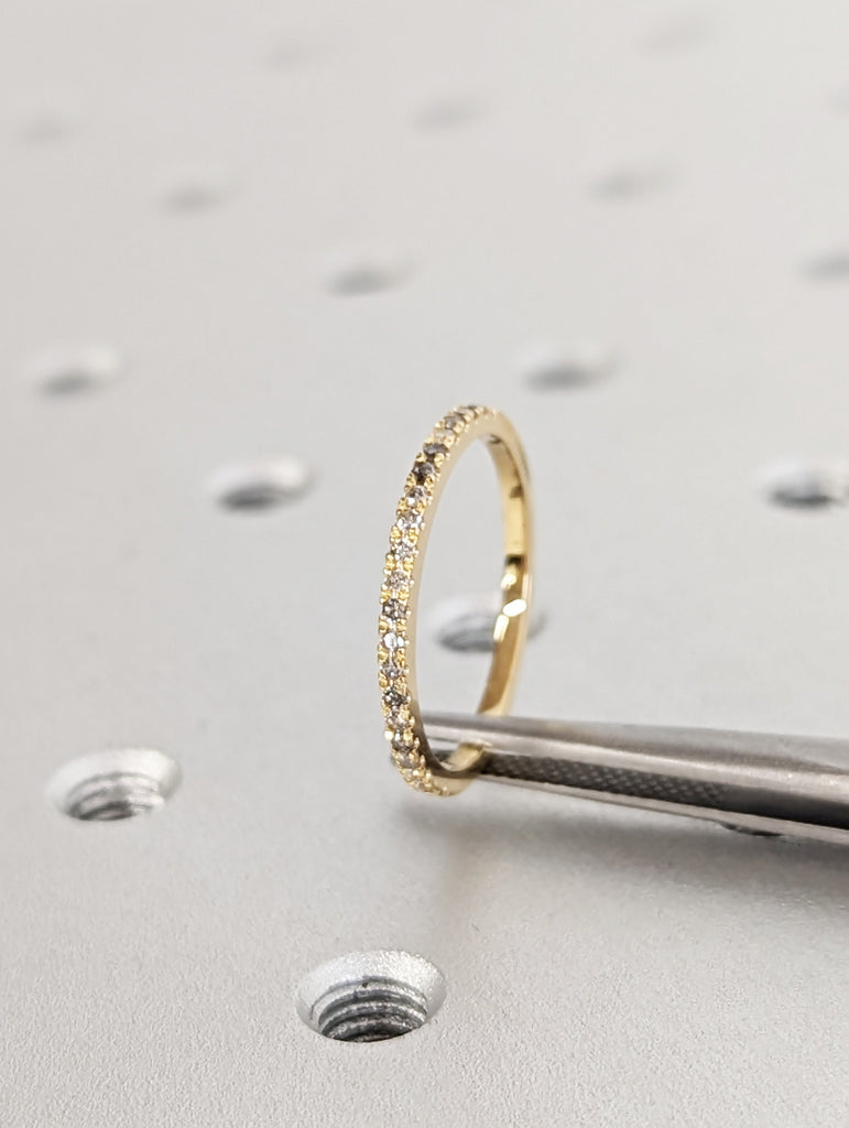 Salt and Pepper Diamond, 18K Yellow Gold Wedding Band, Half Around Diamond Ring, Stackable Ring, Ring Guard