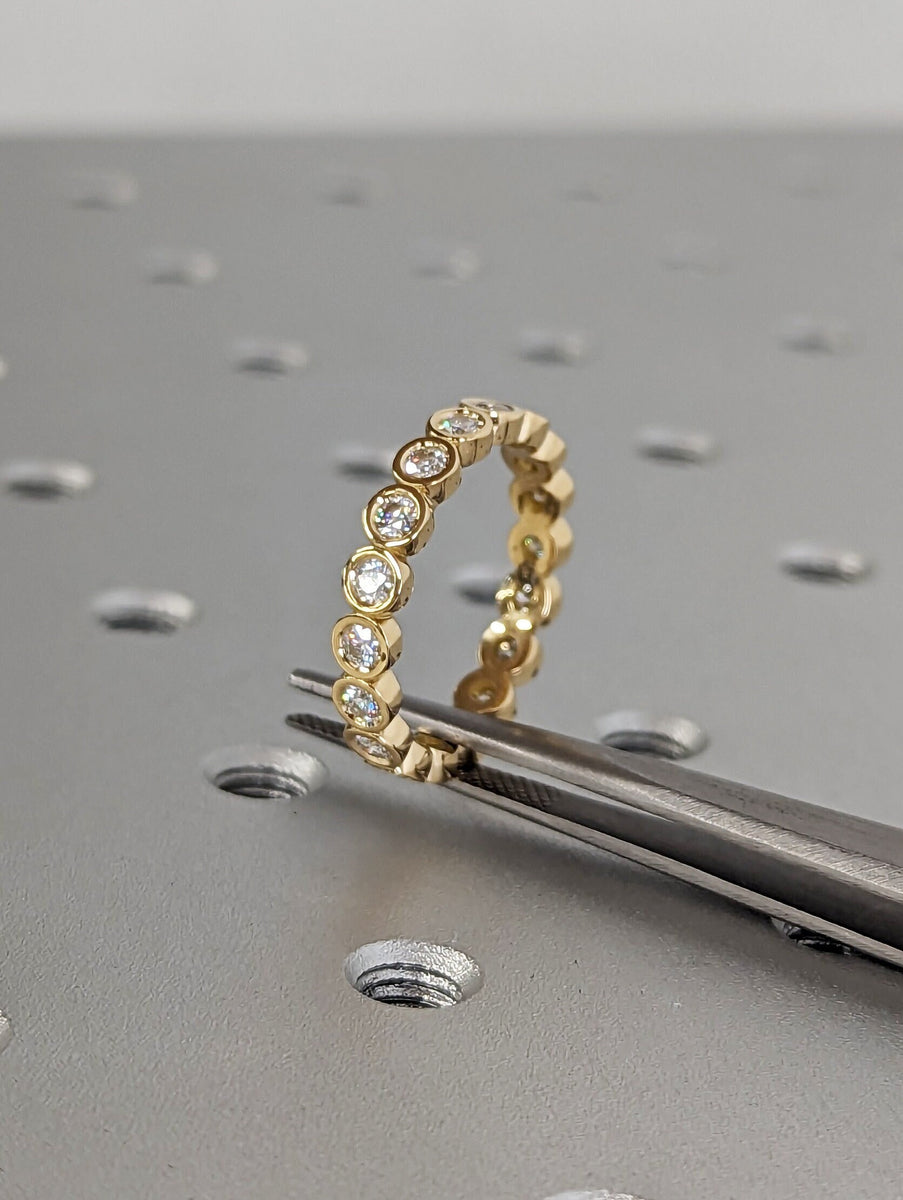 14k 18k Gold Full Diamond Moissanite Eternity Ring, Stackable Ring Wed ...