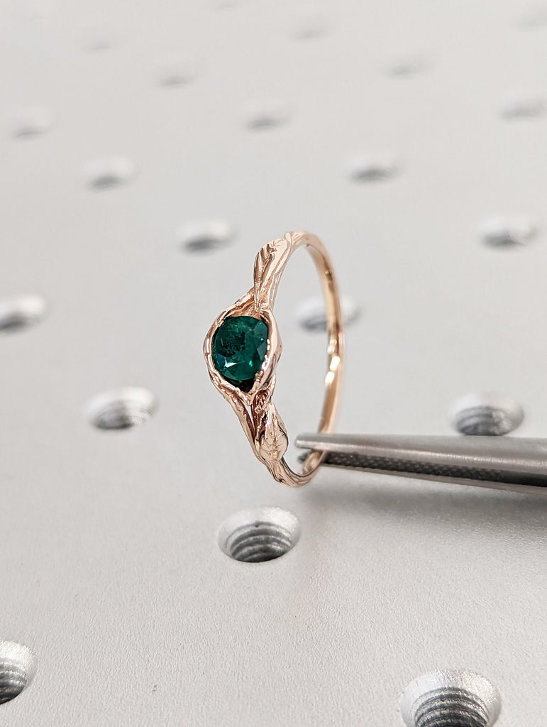 Lab Emerald Ring • Lotus Engagement Ring • Gift For Her • Unique Engagement Ring • Floral Ring • Ring For Her • Promise Ring • Vintage Ring