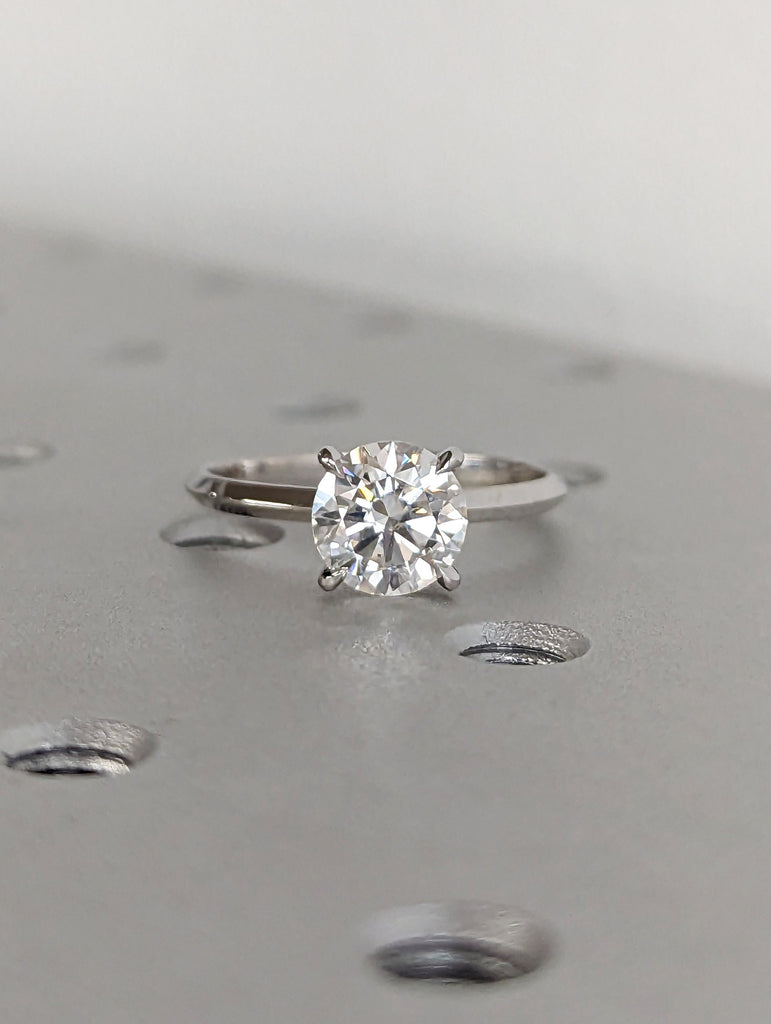 14K Solid Gold Rings/ 1CT Round Moissanite Engagement Ring/ Stacking Ring/ Promise Ring/ Moissanite Ring/ White Gold Ring For Women/ Vintage