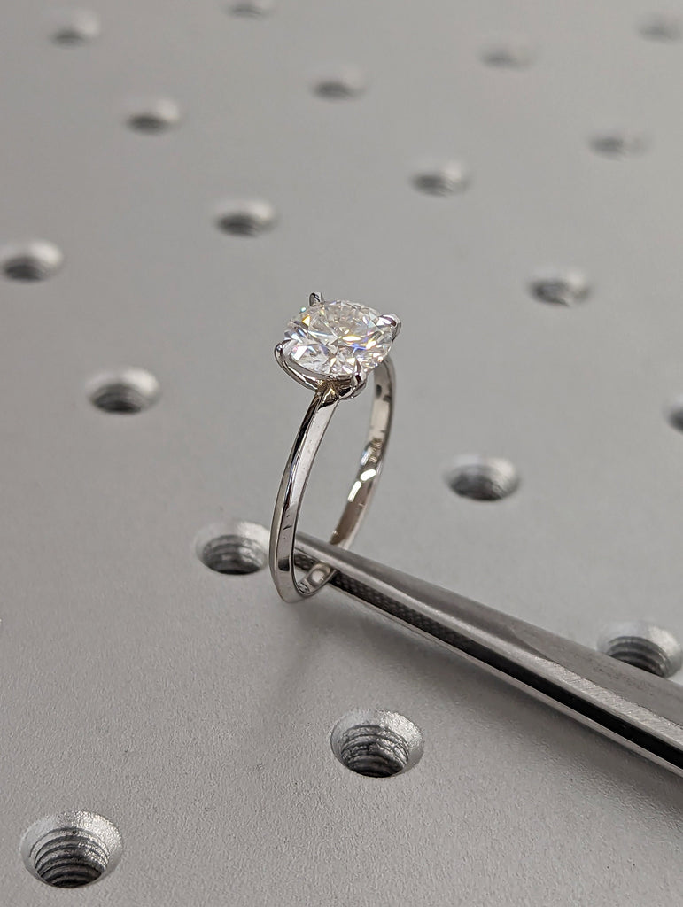 14K Solid Gold Rings/ 1CT Round Moissanite Engagement Ring/ Stacking Ring/ Promise Ring/ Moissanite Ring/ White Gold Ring For Women/ Vintage