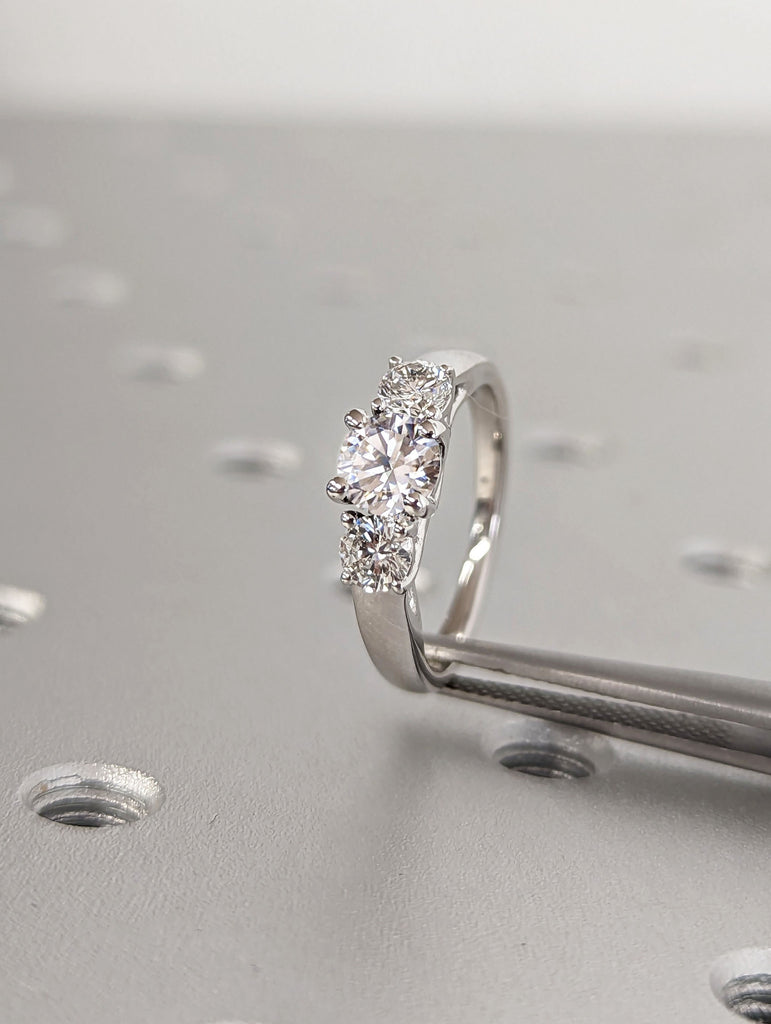 0.5ct Round Moissanite 14K White Gold Three Stone Ring | Classic Wedding Anniversary Engagement Diamond Band | Minimalist Proposal Ring