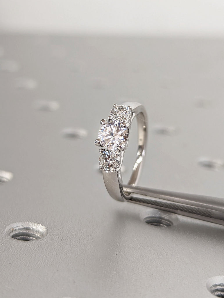 0.5ct Round Lab Diamond, 14K White Gold Three Stone Anniversary Ring | Classic Wedding Engagement Band | Timeless Promise Ring