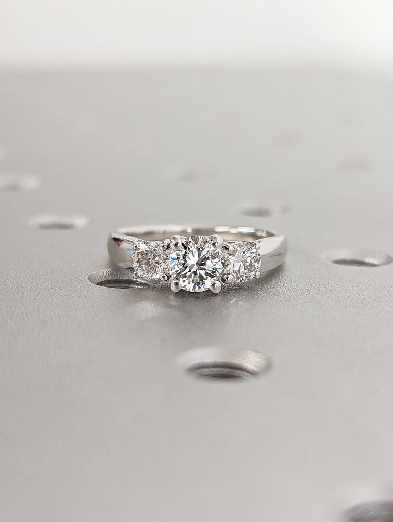 0.5ct Round Lab Diamond, 14K White Gold Three Stone Anniversary Ring | Classic Wedding Engagement Band | Timeless Promise Ring