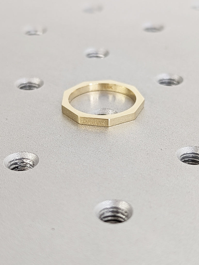 14k Solid Gold Edge Ring | Dainty Geometric Ring Women | Designer Faceted Ring Gold | Bolt Shape Statement Ring | Angular Ring Real Gold