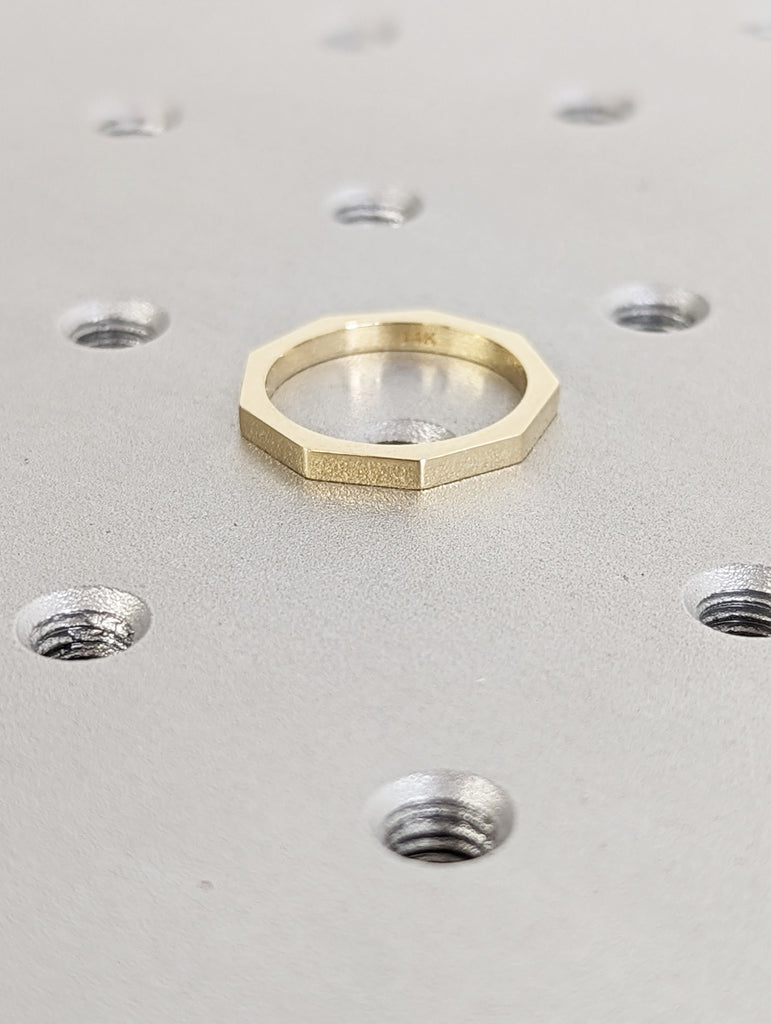 Octagon Faceted Ring / 14k Solid Gold Ring / Minimalist Geometric Design Ring / Bolt Shape Ring / Simple Ring / Wedding Ring, Gifts for Her