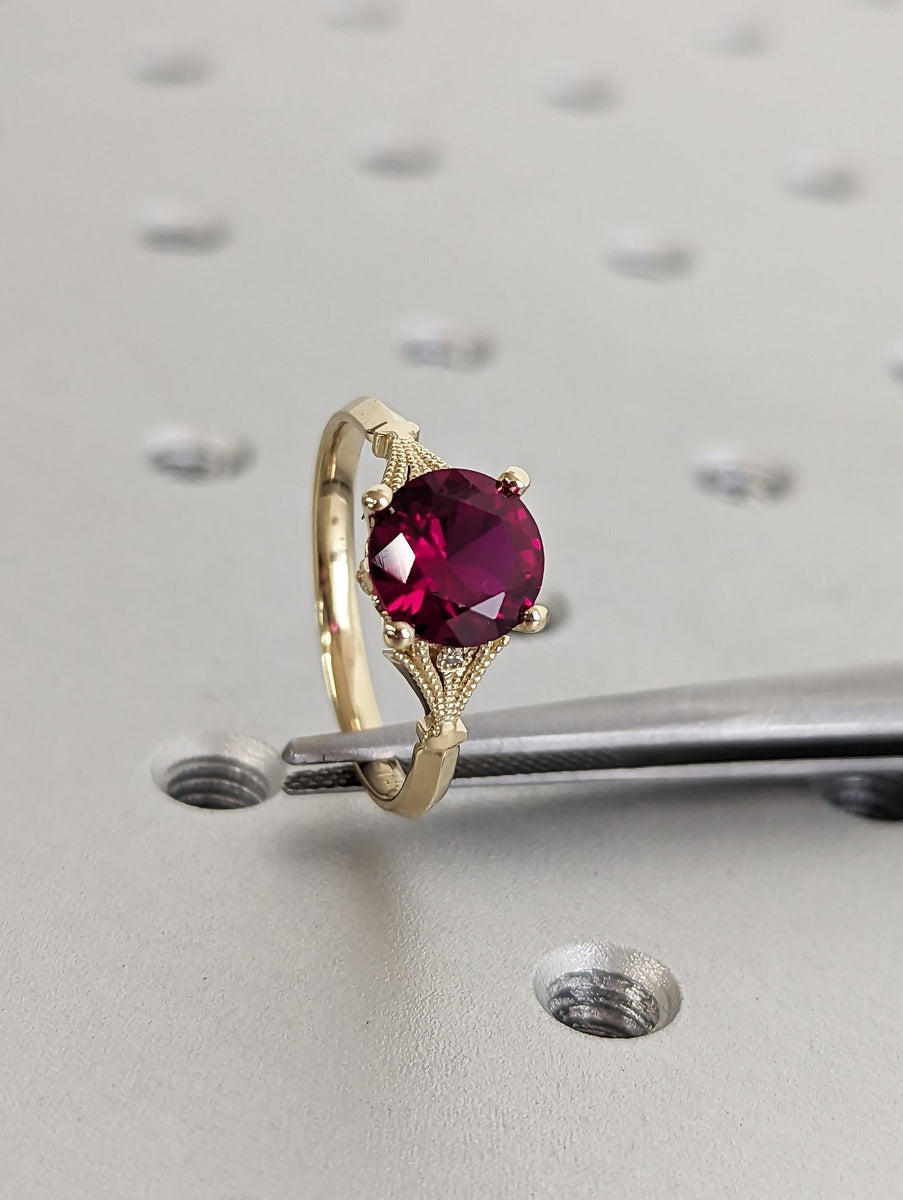 Vintage Round Cut 2ct Ruby, 14K Yellow Gold Engagement Ring | Red Gems ...