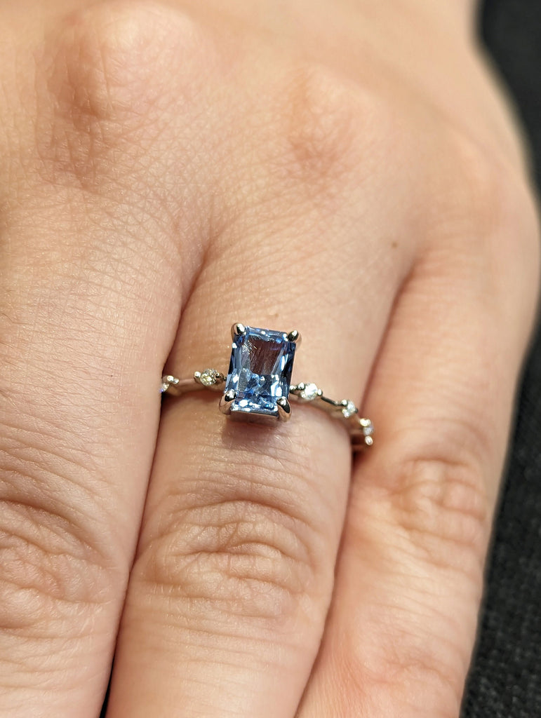 Unique Aquamarine Ring, Elegant Engagement Ring, Blue Promise Ring, 14k Gold, Radiant Cut Aquamarine Ring, Anniversary Birthday Gift For Her