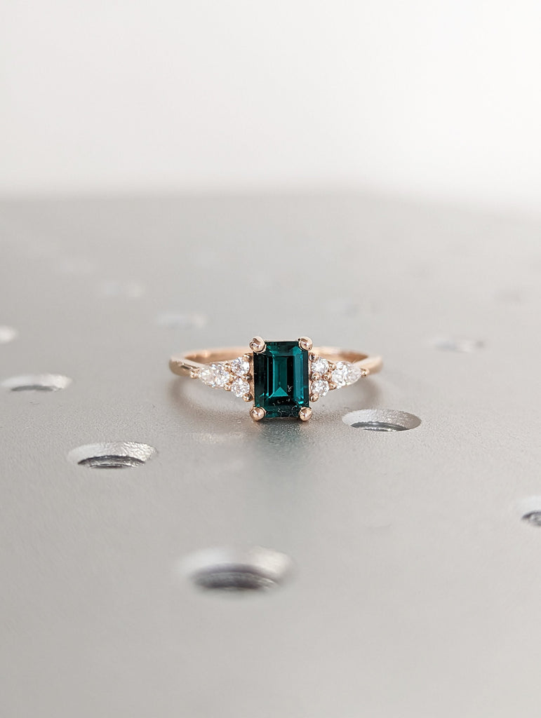 Emerald ring vintage emerald engagement ring 14k rose gold ring gift unique antique wedding promise anniversary ring for her
