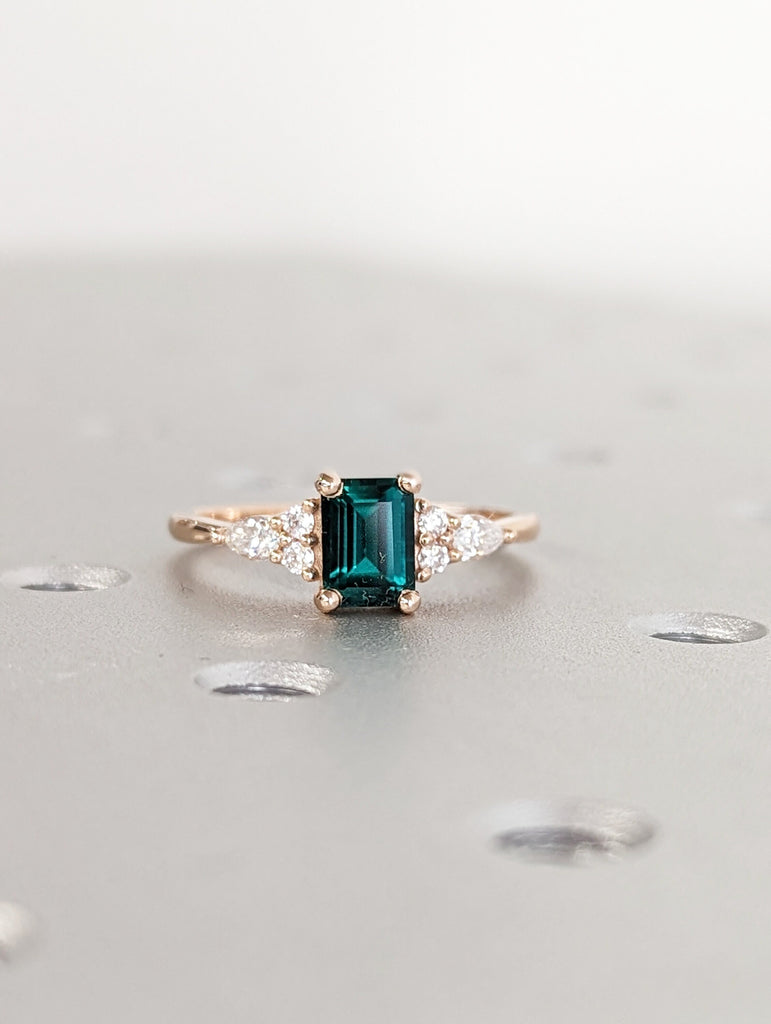 Emerald ring vintage emerald engagement ring 14k rose gold ring gift unique antique wedding promise anniversary ring for her