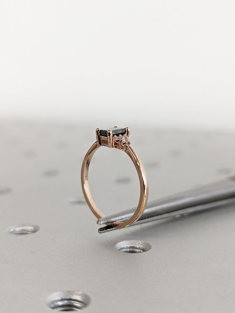 Vintage salt and pepper diamond engagement ring rose gold engagement ring diamond cluster ring wedding Bridal Anniversary Baguette Cut