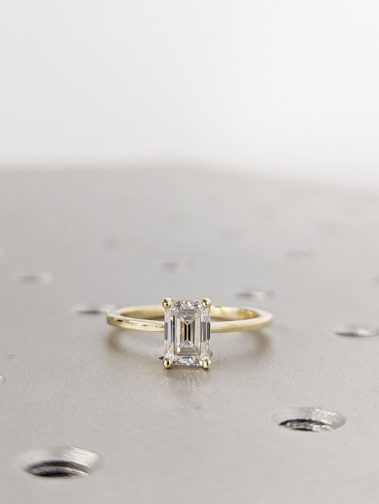 Hidden Halo Emerald Cut Solitaire Engagement Ring, Emerald Cut Engagement Ring, Emerald Cut Ring, 2.5Ct Solid 14k Moissanite Engagement Ring