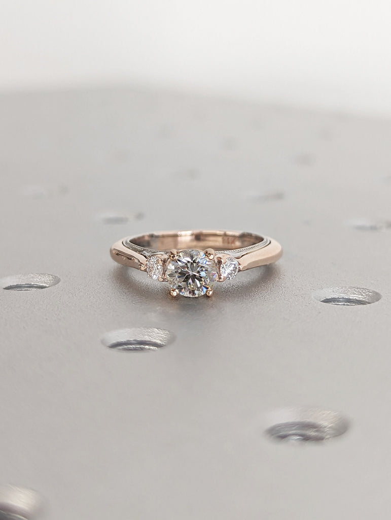 Moissanite 3 Stone Ring, Solid 14k Two Tone Gold Ring, Promise Anniversary Ring, Bridal Ring, Moissanite Engagement Ring, Daily Ring For Her