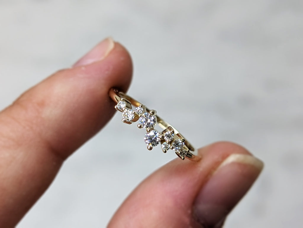 Cluster Ring in 14k Gold / Diamond Cluster Ring / Unique Diamond Moissanite Stackable Ring / Diamond Wedding Band