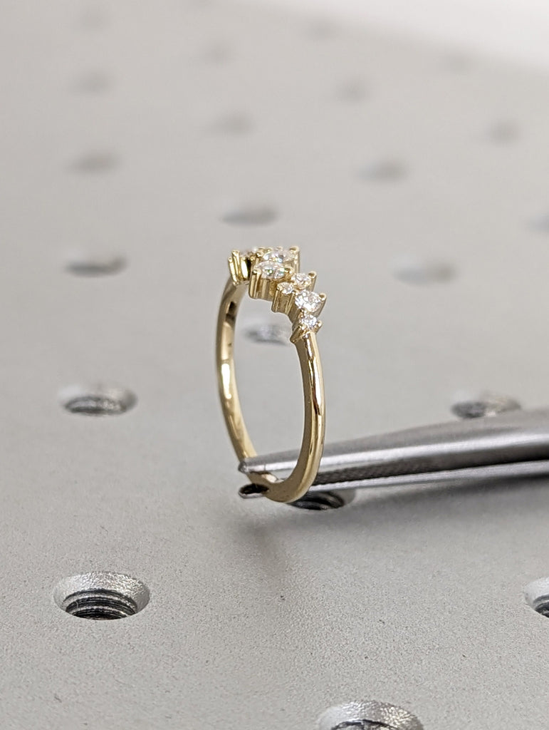 Cluster Ring in 14k Gold / Diamond Cluster Ring / Unique Diamond Moissanite Stackable Ring / Diamond Wedding Band