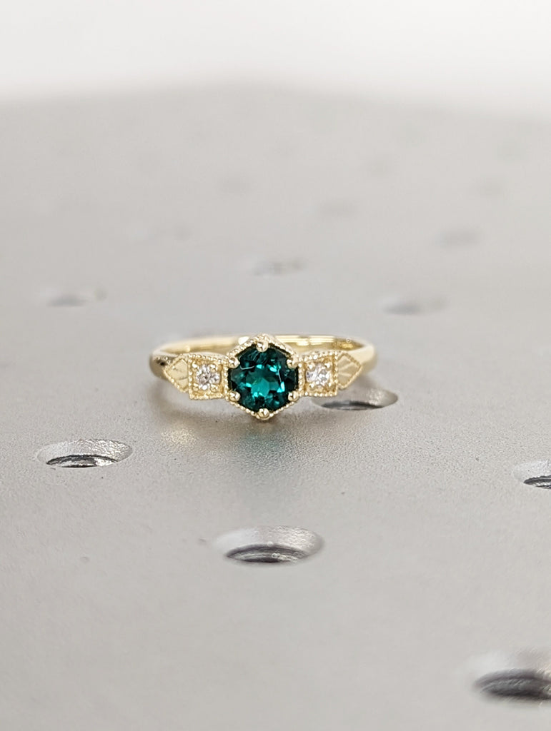 Emerald ring vintage emerald engagement ring 14k gold ring gift unique antique wedding promise anniversary ring for her simple promise ring