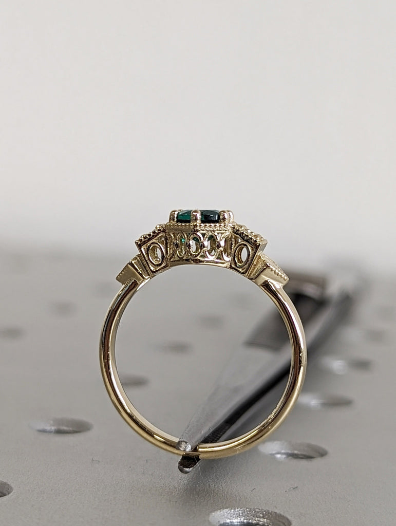 Emerald ring vintage emerald engagement ring 14k gold ring gift unique antique wedding promise anniversary ring for her simple promise ring