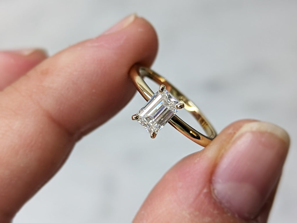 0.5 Ct Emerald Cut Solitaire Engagement Ring, Emerald Cut Engagement Ring, Emerald Cut Ring, 0.5Ct Solid 14k Gold Moissanite Engagement Ring