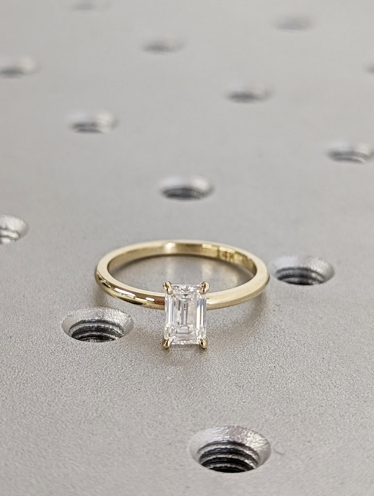 0.5 Ct Emerald Cut Solitaire Engagement Ring, Emerald Cut Engagement Ring, Emerald Cut Ring, 0.5Ct Solid 14k Gold Moissanite Engagement Ring