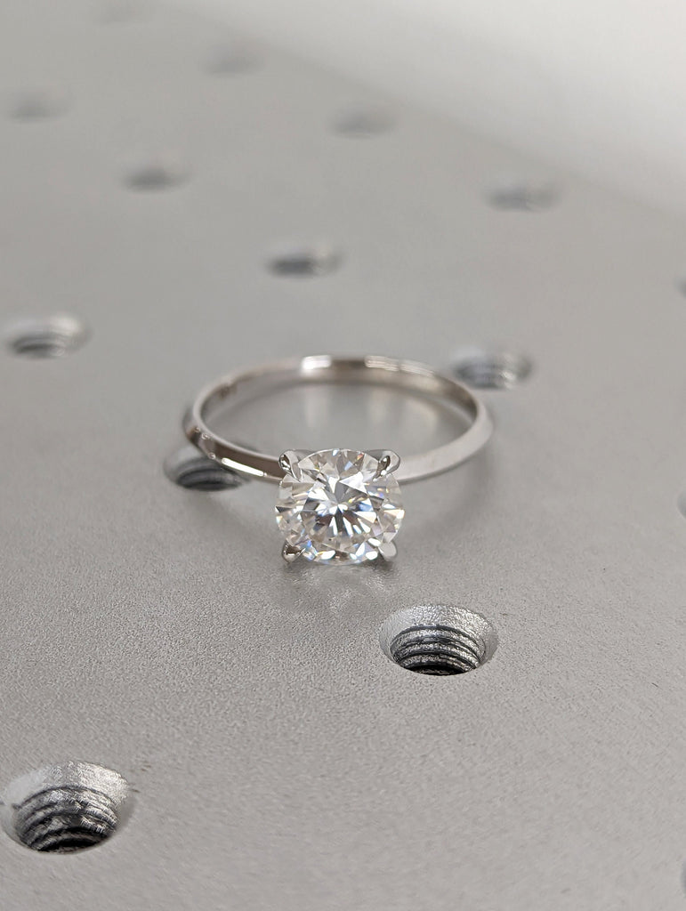14K Solid Gold Rings/ 1CT Round Moissanite Engagement Ring/ Stacking Ring/ Promise Ring/ Moissanite Ring/ White Gold Ring For Women/ Vintage