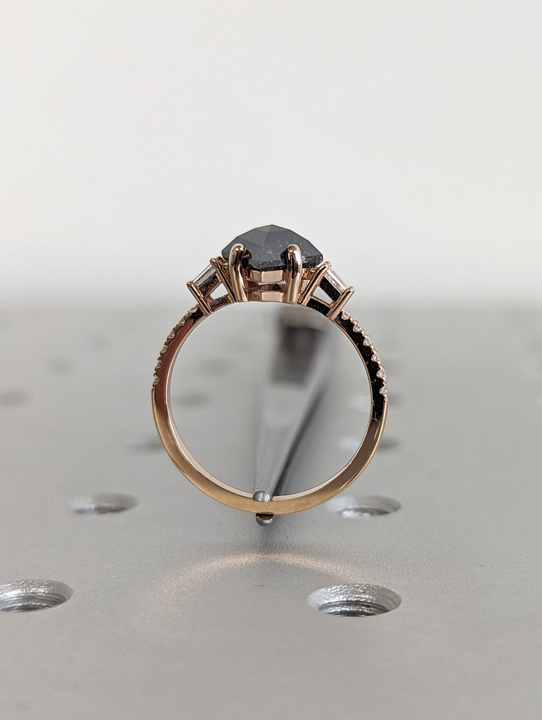 Galaxy Raw Salt and Pepper Diamond Ring- Kite Cut Diamond Engagement Ring Sets- Unique Bridal Geometric Diamond Promise Ring 14K Rose Gold