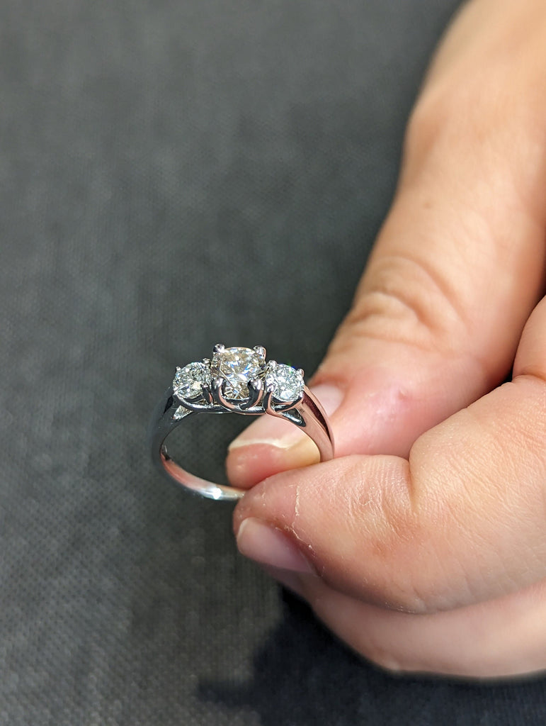 14K White Gold 0.5ct Round Lab Diamond Three Stone Wedding Band | Classic Engagement Ring | Timeless Anniversary Gift