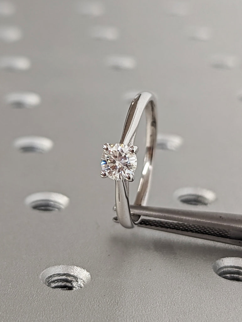 Timeless 4-Prong 0.5ct Round Moissanite Solitaire Engagement Ring in 14K White Gold | Diamond Proposal Rings | Elegant Handmade Promise Ring